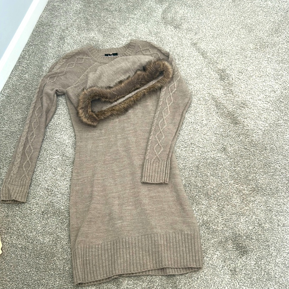 Brand new size small knit dress with fur lined infinity scarf
